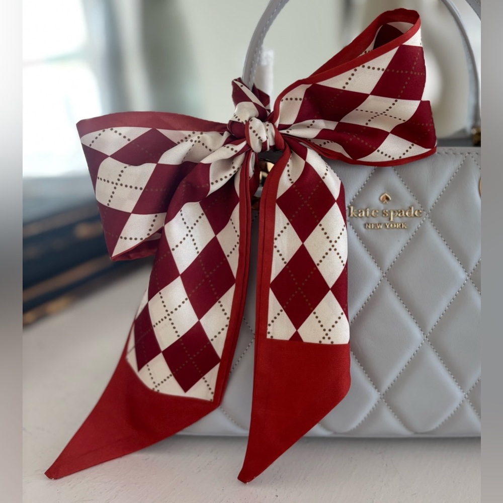 Twilly Ribbon Scarf Argyle Pattern -, Mocha or Red Wine